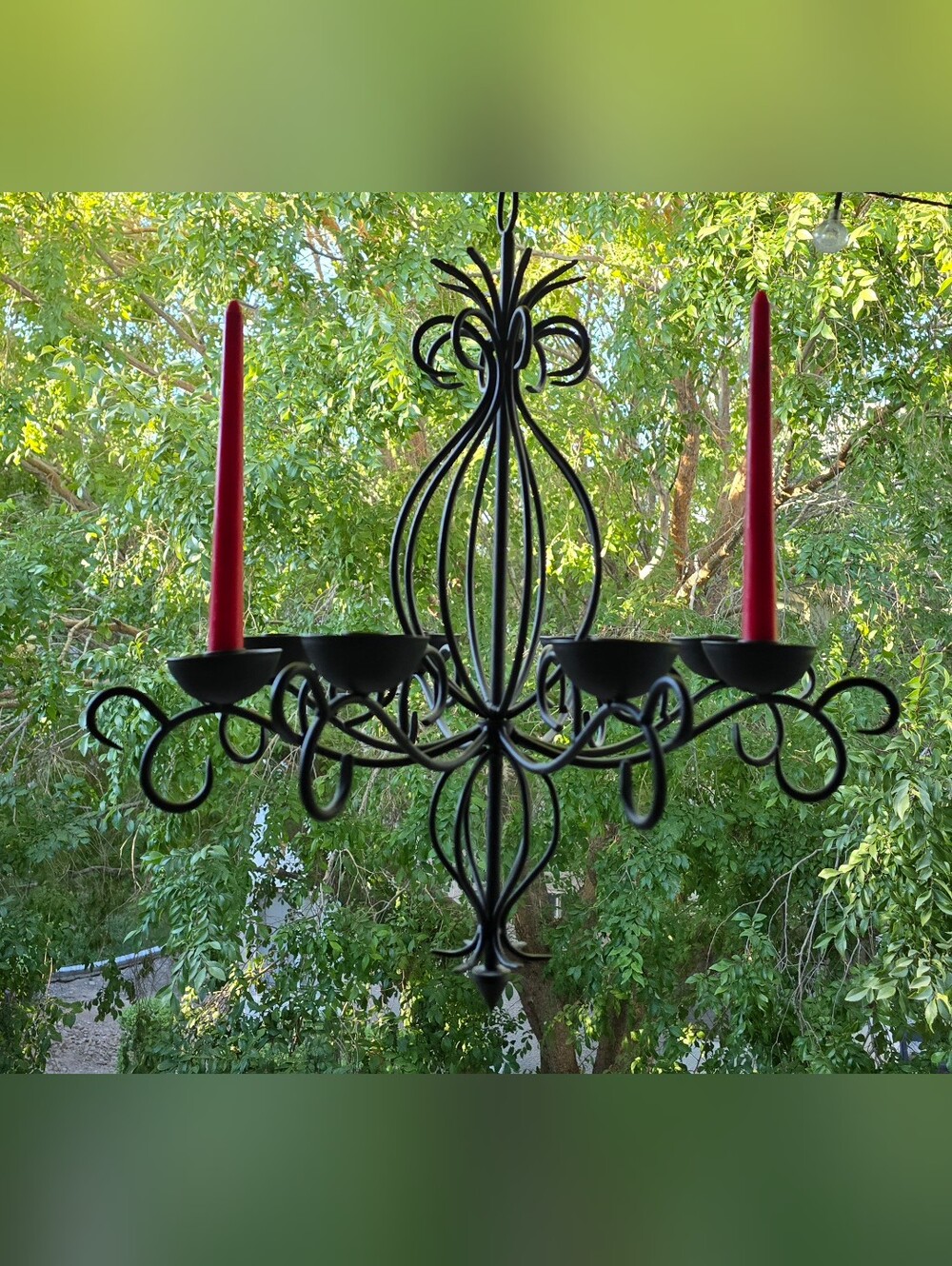 Wrought Iron 8-Candle Celian Hanging Chandelier - Indoor/Outdoor/Patio Decor